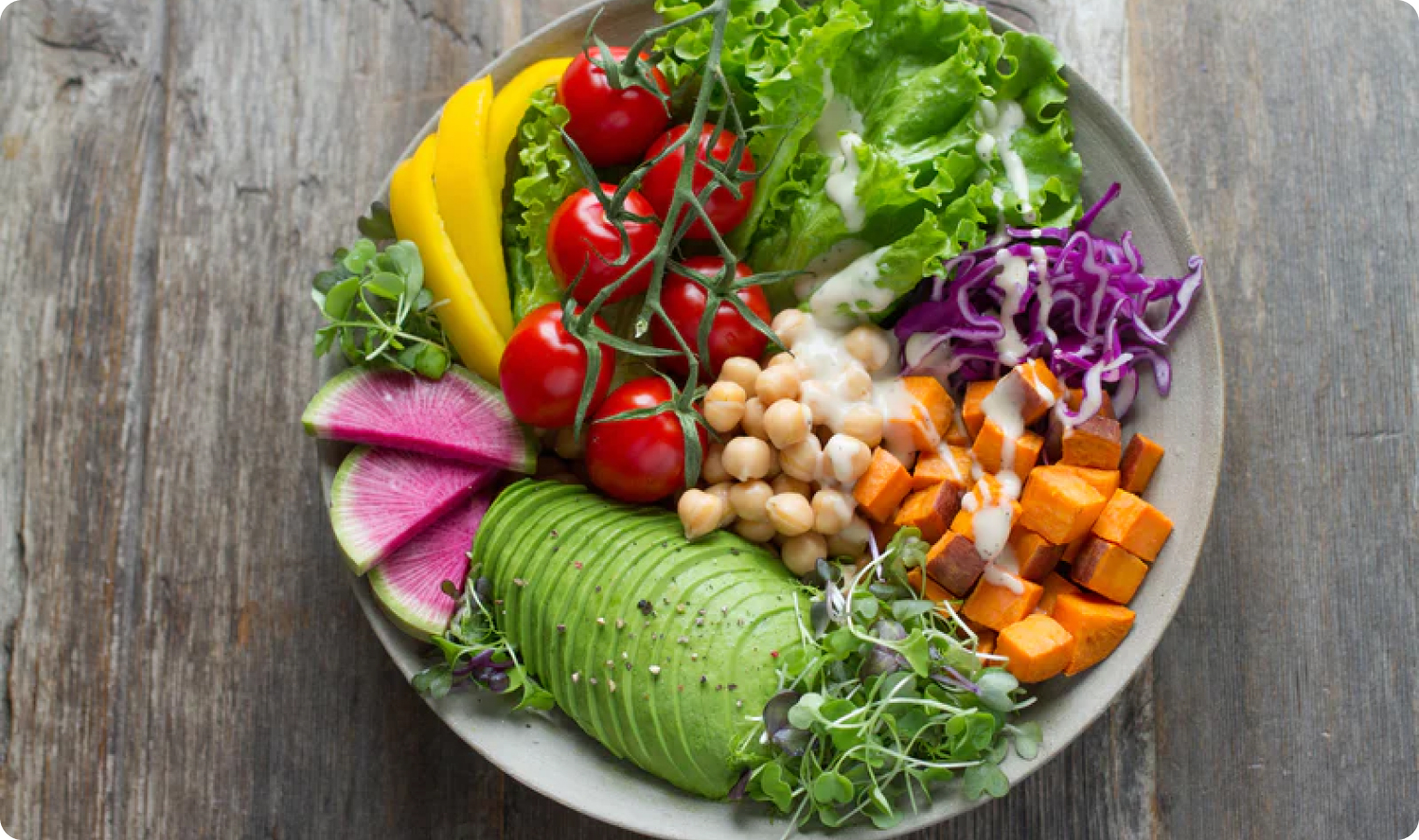 bowl with sliced vegetables arranged artistically